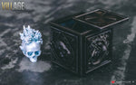 The crests of the four lords of the Village. The cube is designed to hold the crests with magnets. The crests can also be attached to any metallic surface.